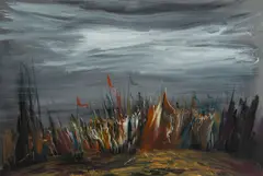 Wesley Penberthy, Untitled (Gathering), Oil on Board
