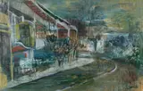 Judy Cassab, Terrace Houses and Street Corner, Pastel