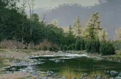 Les Graham, Crossing the Cox, Oil on Canvas Board