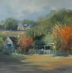 Colleen Parker, Autumn Shadows, Mount Victoria, Oil on Ply