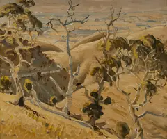 Max Ragless, Hillside with Trees and Distant View, Oil on Board