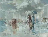 Harold Vincent Lane, City Shower, Oil on Board