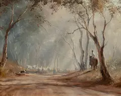 Kevin Best, Mustering - Near Molong, Oil on Board