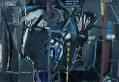 Paul Higgs, Easter Island Matrix, Oil & Collage on Board