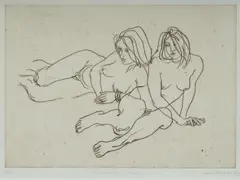 Louis Kahan, Two Crouching Nudes, 1979, Etching 16/20