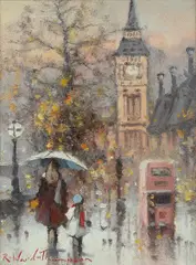 Ramon Ward-Thompson, The Embankment, London, Oil on Canvas on Board