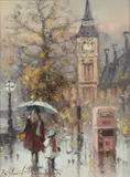 Ramon Ward-Thompson, The Embankment, London, Oil on Canvas on Board