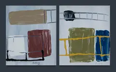(2) by Yvonne Boag, 'Ochre Rectangle,' and 'Yellow Track', sold Mar 2024