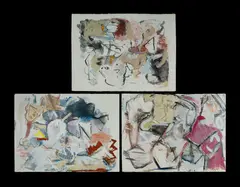 David Marsden, (7) Untitled, 1977, oil, charcoal & mixed media on paper (3) 57x76cm (each), all signed and dated; Untitled, 1977, oil, charcoal & mixed media on paper (2), 76x57.5cm (each), both signed and dated recto and verso; Untitled, 1977, oil, charcoal & mixed media (2), 76x57cm (each) both signed and dated