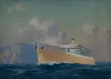 John Charles Allcot, Orient Liner, off Gibraltar, Gouache