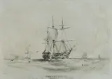 William Duke, The Cutting In, 1848, From 'South Sea Whale Fishery, a Set of Four Lithographs', published by R.V. Hood, Hobart, Tasmania. The other three were titled: 'The Chase', 'The Rounding' and 'The Flurry'