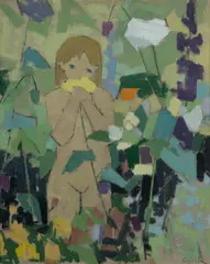 Girl with Flower by Paavo Airola, Oil on Canvas, sold Mar 2024