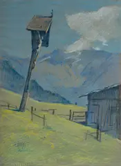Franz Huth, Bergkreuz in den Zillertaler [?] Alpein, Pastel