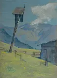 Franz Huth, Bergkreuz in den Zillertaler [?] Alpein, Pastel