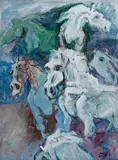 Shashi Bikram Shah, Horses, Oil on Canvas on Board