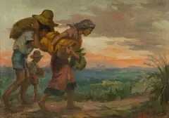Tomas Bernardo, Peasant Family, 1953, Oil on Canvas Board