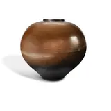 Jane Barrow, Stoneware Spherical Vase, Bronze glaze over Bizen type. Incised initials above foot