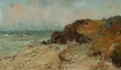 Florence Jane Hayward, Figures on Beach and Approaching Storm, Oil on Board