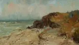 Florence Jane Hayward, Figures on Beach and Approaching Storm, Oil on Board