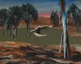 Albert Tucker, Ibis Over Waterhole, c.1973, Oil on Board