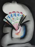 Charles Blackman, Shadowed Figure with Japanese Fan, c.1982, Charcoal & Pastel