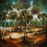 Bush Picnic by Pro Hart, 1984, Oil on Board, sold Nov 2023