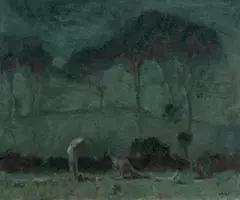 Frederick Leist, Man with Kangaroo at Night, Oil on Canvas on Board