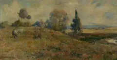 Baling Hay, Summer Afternoon by W. Lister Lister, Oil on Canvas on Board, sold Nov 2023