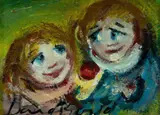 David Boyd, Sharing the Apple, Oil on Canvas Board