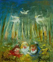 David Boyd, Children and Cockatoos, Oil on Board