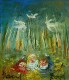 David Boyd, Children and Cockatoos, Oil on Board