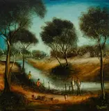Yabbie Creek No.1 by Pro Hart, Oil on Canvas Board, sold Nov 2023