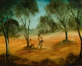 Resting Axeman by Pro Hart, Oil on Canvas Board, sold Nov 2023