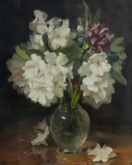 Ernest Buckmaster, Rhododendrons in Glass Vase, Oil on Canvas