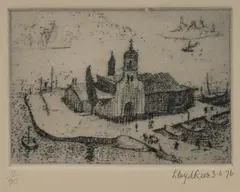 Memories of Europe: Monastery, Corfu by Lloyd Rees, 1976, Etching 71/90, sold Nov 2023