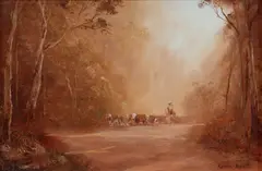 Droving, Hazy Afternoon by Kevin Best, Oil on Board, sold Nov 2023