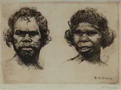 Benjamin E Minns, Aboriginal Man and Woman, Etching 10/50