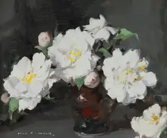 Peonies in Vase by Alan Douglas Baker, Oil on Board, sold Nov 2023