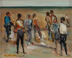 Ian Armstrong, Figures in Landscape, 1969, Oil on Board