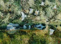 Paul Evans, Passers By (Cockatoos), Oil on Board