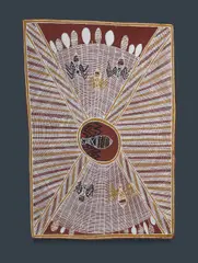 Dorothy Djukulul, Karr (Spiders), c.1988, Natural Earth Pigments on Bark
