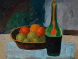 Roland Wakelin, Bowl of Fruit with Bottle, Oil on Board
