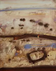 Robert Juniper, Figure in a Landscape, 1982, Oil on Canvas on Board