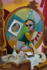 Vincent Brown, Make Up at the Mirror, Oil on Hessian on Board