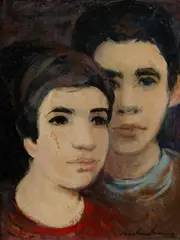 Ian Armstrong, Two Heads, Oil on Board