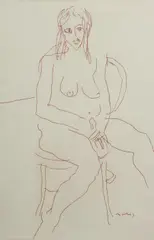 Seated Nude by Jon Molvig, Sanguine Coloured Pencil on Paper, sold Oct 2023