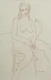 Jon Molvig, Seated Nude, Sanguine Coloured Pencil on Paper