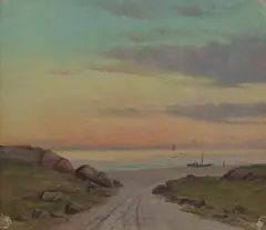 James Ashton, Coastal View with Boats, Oil on Canvas