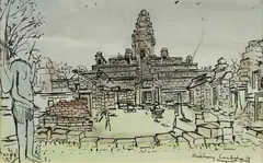 Margaret Olley, Bakheng, Cambodia, 1969, Ink & W/Clr