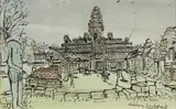 Margaret Olley, Bakheng, Cambodia, 1969, Ink & W/Clr